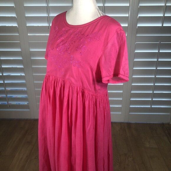Vtg Real Comfort Chadwick 90s Bright Pink Rayon Cotton Dress 8P Embroidered 90s - Picture 12 of 12